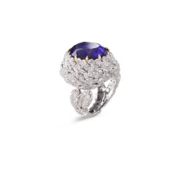 Buccellati AGAPANTO WHITE AND YELLOW GOLD RING WITH TANZANITE