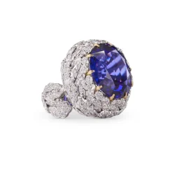 Buccellati AGAPANTO WHITE AND YELLOW GOLD RING WITH TANZANITE