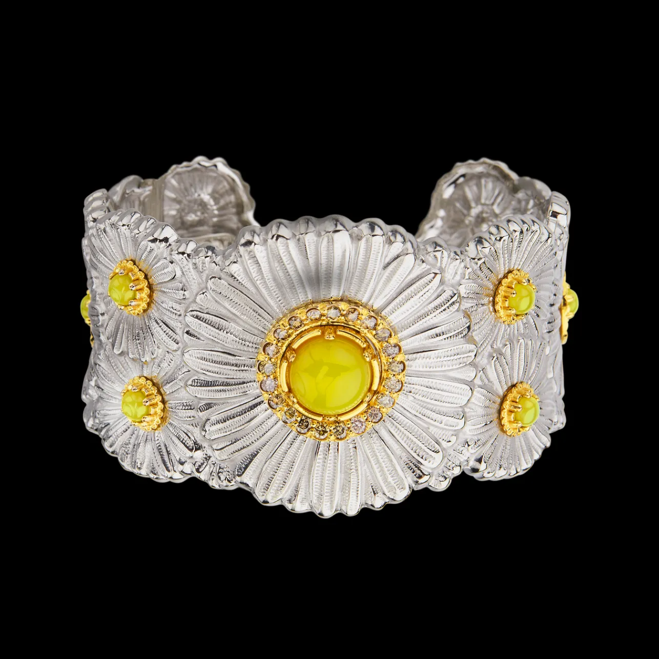 Buccellati BLOSSOMS COLOR SILVER BRACELET WITH DIAMONDS AND YELLOW AGATE