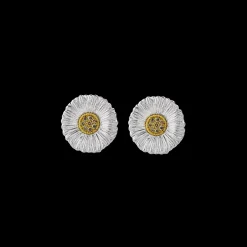 Buccellati BLOSSOMS DAISY SILVER AND VERMEIL BUTTON EARRINGS WITH DIAMONDS