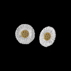 Buccellati BLOSSOMS DAISY SILVER AND VERMEIL BUTTON EARRINGS WITH DIAMONDS