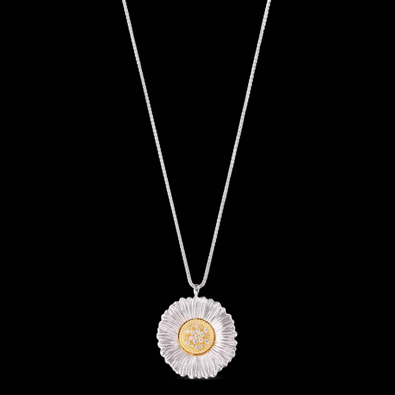 Buccellati BLOSSOMS DIAMONDS AND GOLD PENDANT IN SILVER AND GOLD WITH DIAMONDS