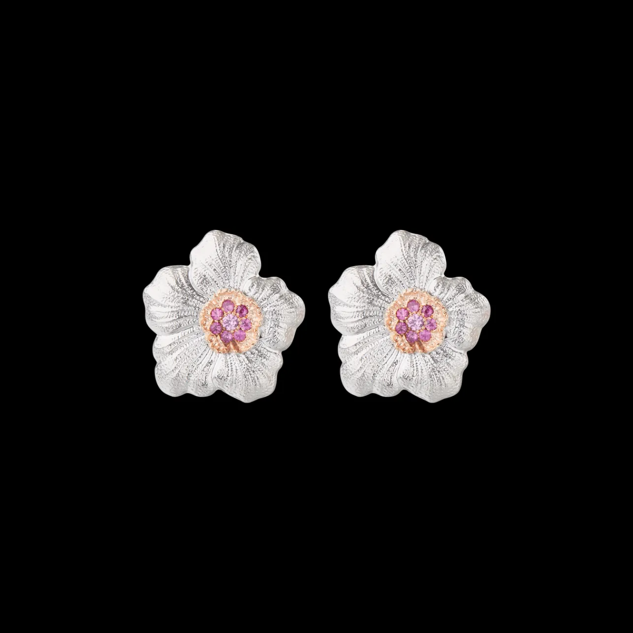 Buccellati BLOSSOMS GOLD-PLATED SILVER AND PINK SAPPHIRE BUTTON EARRINGS