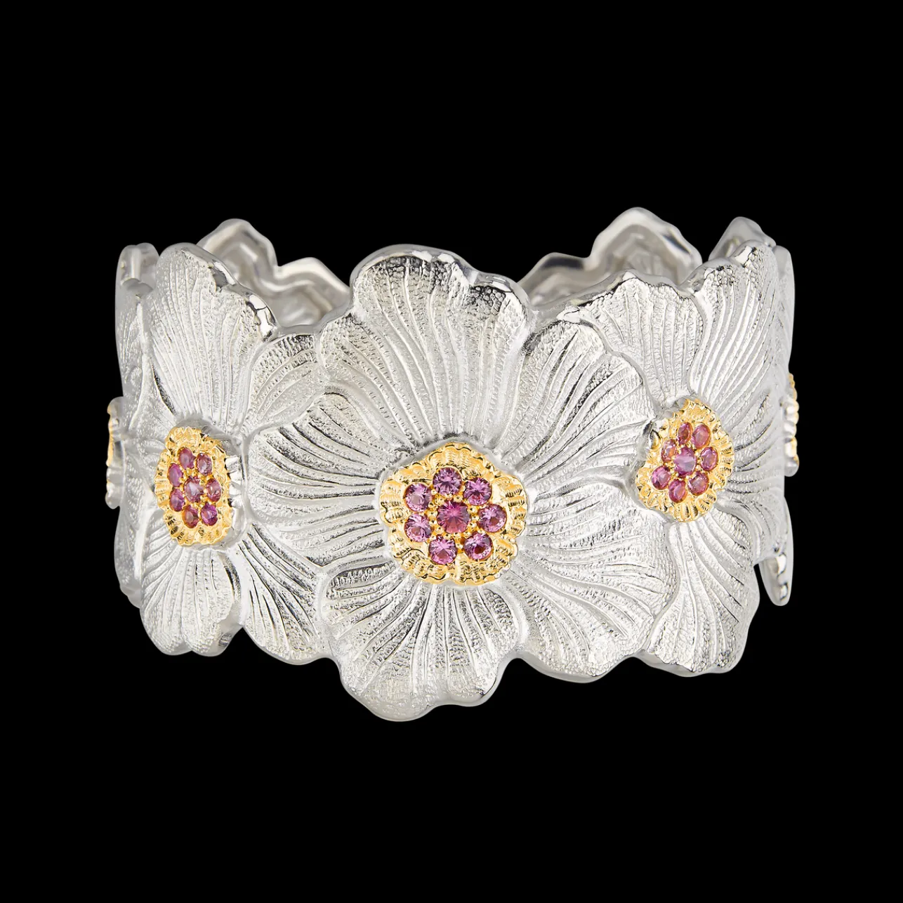 Buccellati BLOSSOMS SILVER AND PINK SAPPHIRE CUFF BRACELET