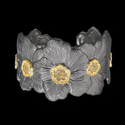 Buccellati BLOSSOMS SILVER AND RUTHENIUM CUFF BRACELET WITH DIAMONDS
