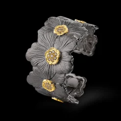 Buccellati BLOSSOMS SILVER AND RUTHENIUM CUFF BRACELET WITH DIAMONDS