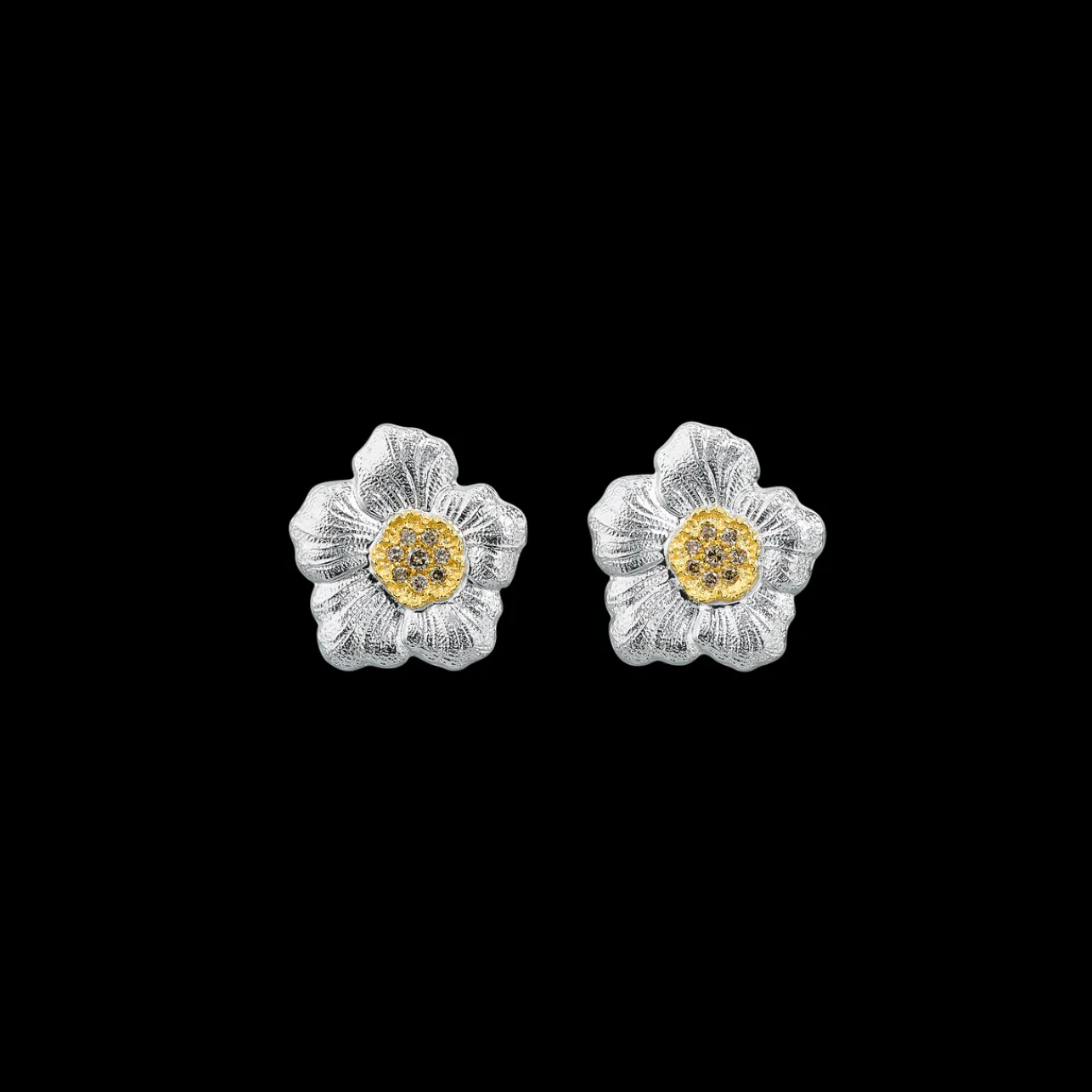 Buccellati BLOSSOMS SILVER AND VERMEIL LARGE BUTTON EARRINGS WITH DIAMONDS