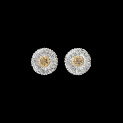 Buccellati BLOSSOMS SILVER AND VERMEIL BUTTON EARRINGS WITH BROWN DIAMONDS
