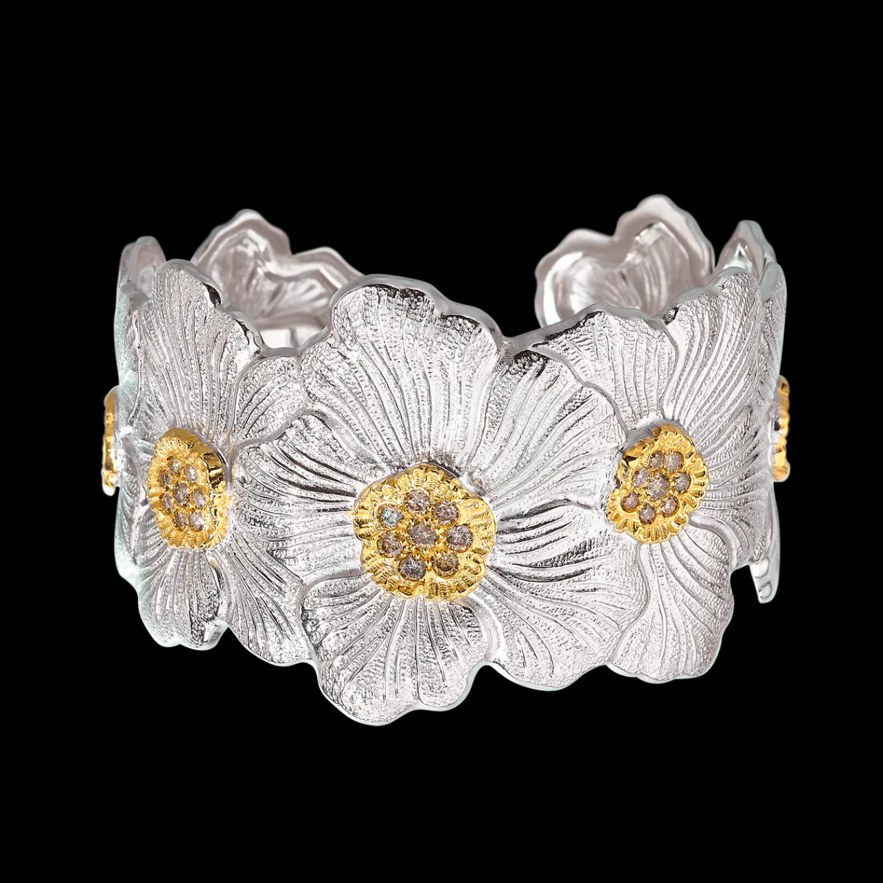 Buccellati BLOSSOMS SILVER AND VERMEIL CUFF BRACELET WITH BROWN DIAMONDS