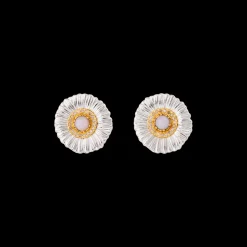 Buccellati BLOSSOMS SILVER BUTTON EARRINGS WITH DIAMONDS AND PINK OPAL