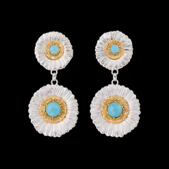 Buccellati BLOSSOMS SILVER EARRINGS WITH DIAMONDS AND LIGHT BLUE AGATE