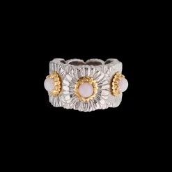 Buccellati BLOSSOMS SILVER ETERNELLE RING WITH DIAMONDS AND PINK OPAL