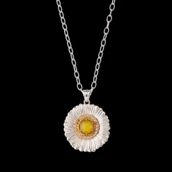 Buccellati BLOSSOMS SILVER PENDANT WITH DIAMONDS AND YELLOW AGATE