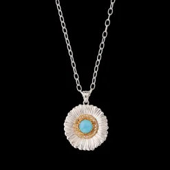 Buccellati BLOSSOMS SILVER PENDANT WITH DIAMONDS AND LIGHT BLUE AGATE
