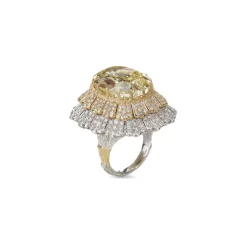 Buccellati COCKTAIL YELLOW WHITE AND PINK GOLD RING WITH FANCY DIAMONDS