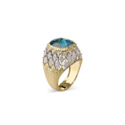 Buccellati COLOURED COCKTAIL WHITE AND YELLOW GOLD RING WITH BLUE ZIRCONS