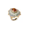 Buccellati DAMASCENA YELLOW WHITE AND PINK GOLD RING WITH TZAVORITES AND SAPPHIRES