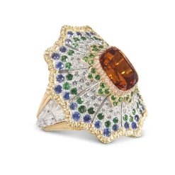 Buccellati DAMASCENA YELLOW WHITE AND PINK GOLD RING WITH TZAVORITES AND SAPPHIRES