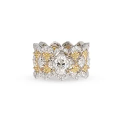 Buccellati HIGH JEWELRY RING IN WHITE AND YELLOW GOLD WITH A CENTRAL DIAMOND STONE AND DIAMONDS