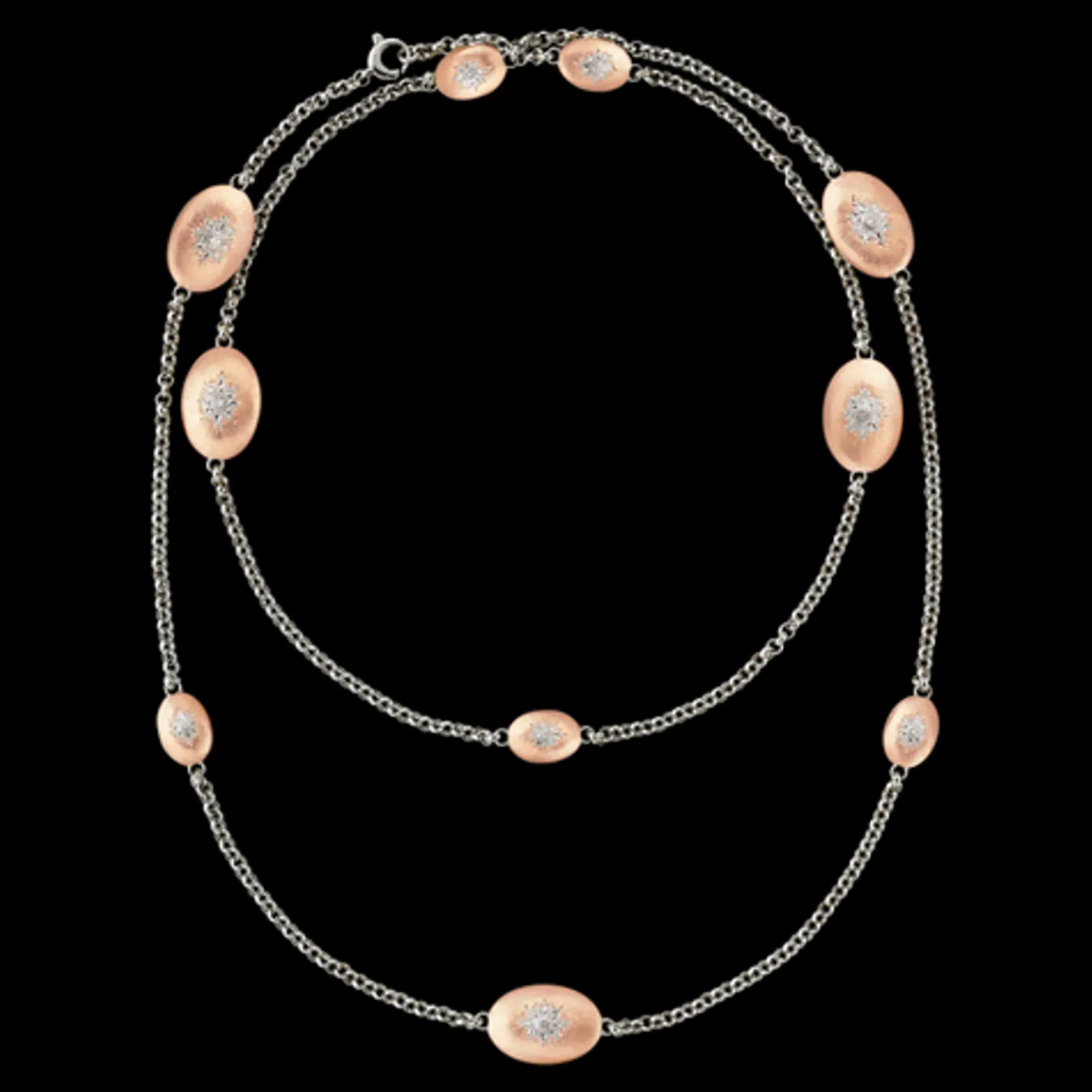 Buccellati MACRI CLASSICA PINK AND WHITE GOLD NECKLACE WITH ROUND DIAMONDS