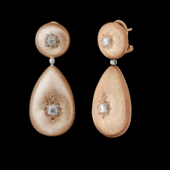 Buccellati MACRI CLASSICA PINK AND WHITE GOLD RIGATO EARRINGS WITH DIAMONDS