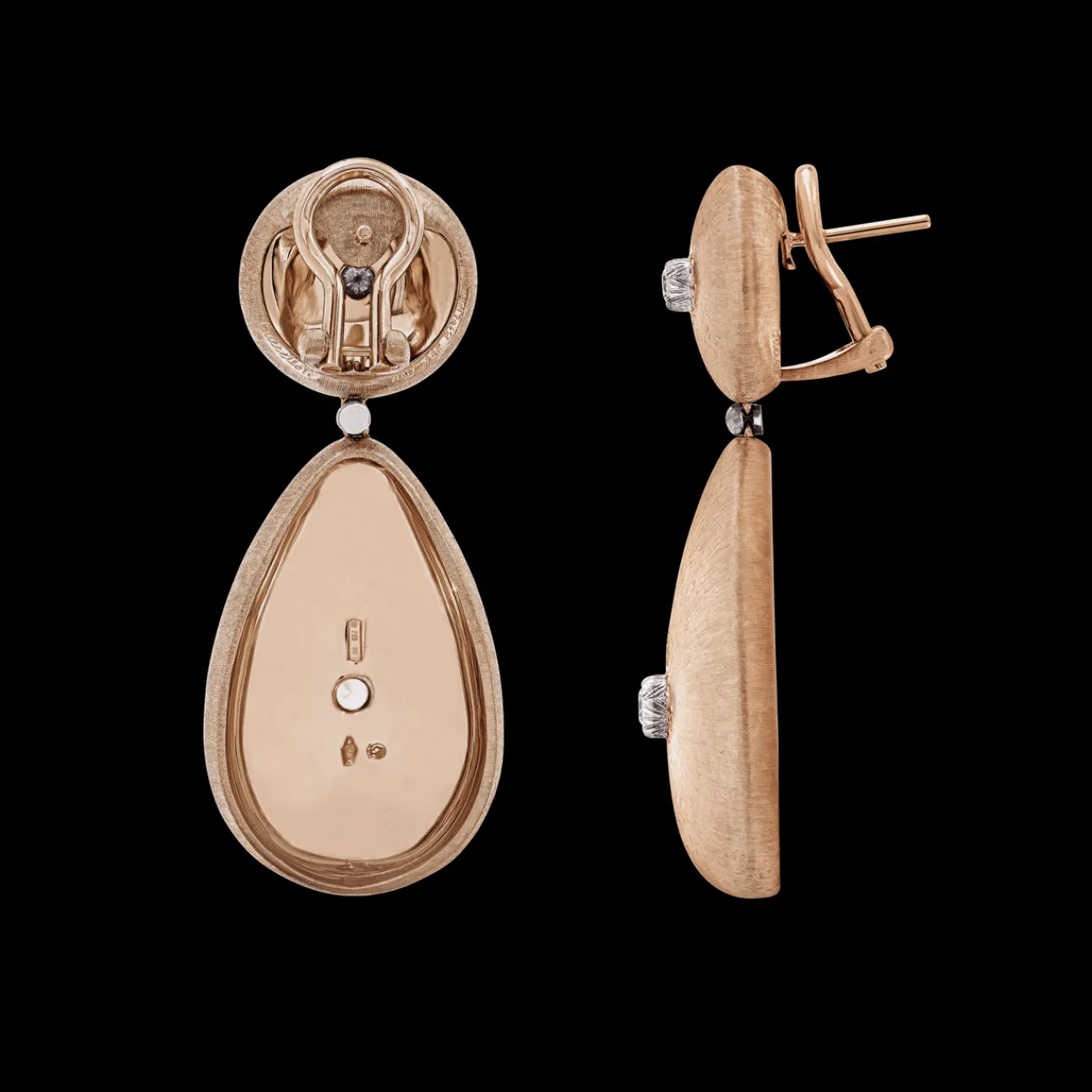 Buccellati MACRI CLASSICA PINK AND WHITE GOLD RIGATO EARRINGS WITH DIAMONDS