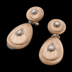 Buccellati MACRI CLASSICA PINK AND WHITE GOLD RIGATO EARRINGS WITH DIAMONDS