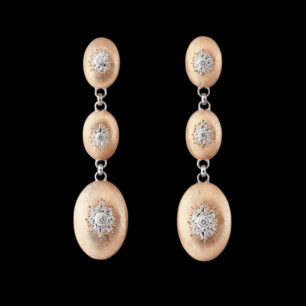Buccellati MACRI CLASSICA PINK AND WHITE GOLD PENDANT EARRINGS WITH DIAMONDS
