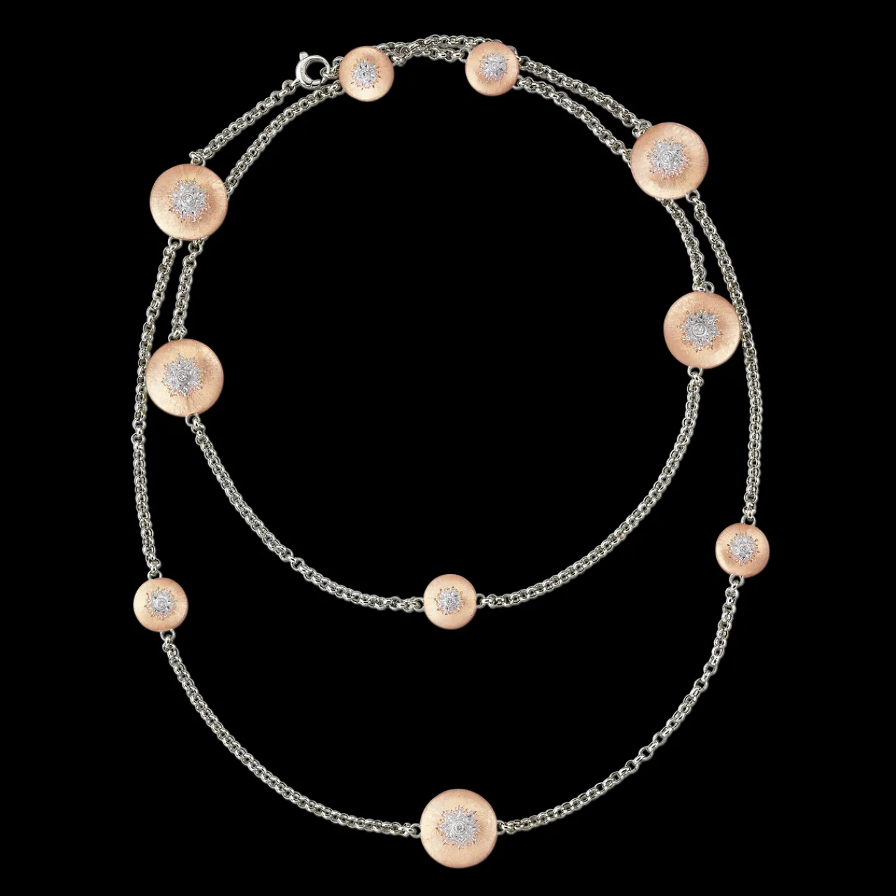Buccellati MACRI CLASSICA PINK AND WHITE GOLD SET NECKLACE WITH DIAMONDS