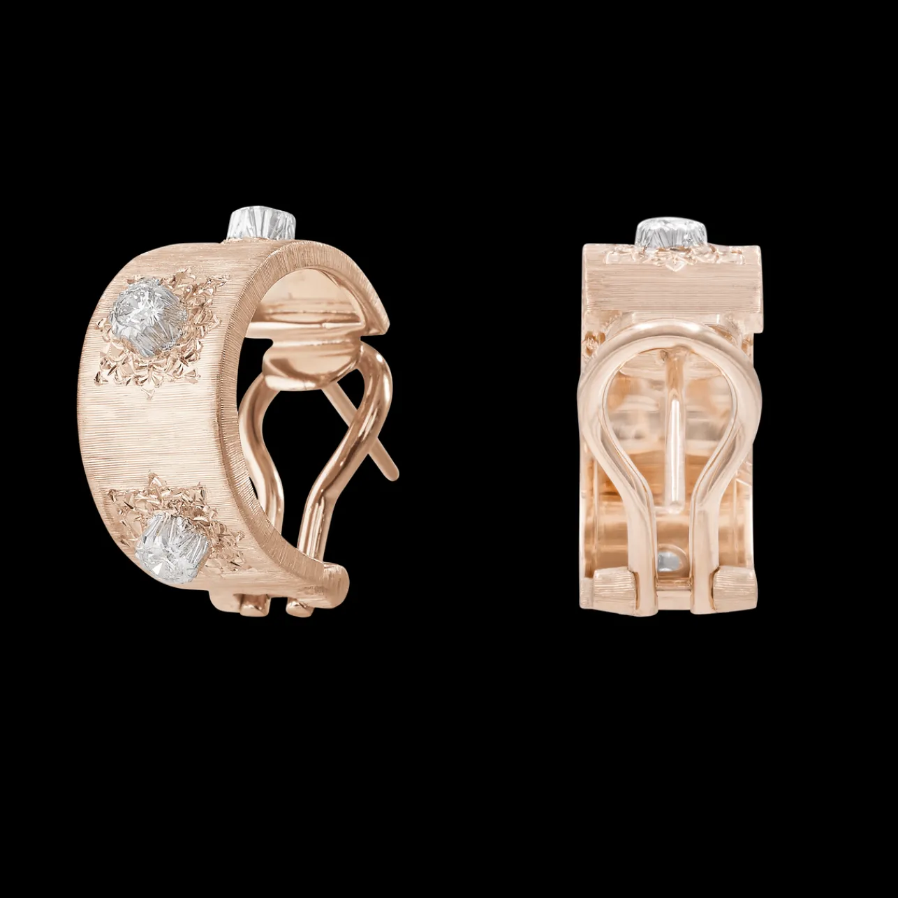 Buccellati MACRI CLASSICA PINK AND WHITE GOLD SET EARRINGS WITH DIAMONDS