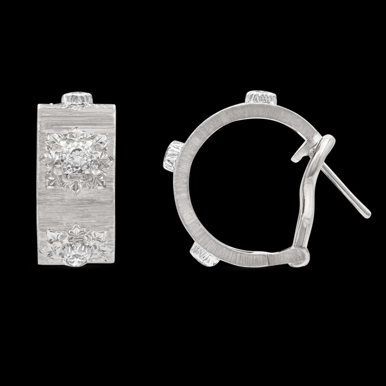 Buccellati MACRI CLASSICA RHODIUM-PLATED WHITE GOLD EARRINGS WITH DIAMONDS
