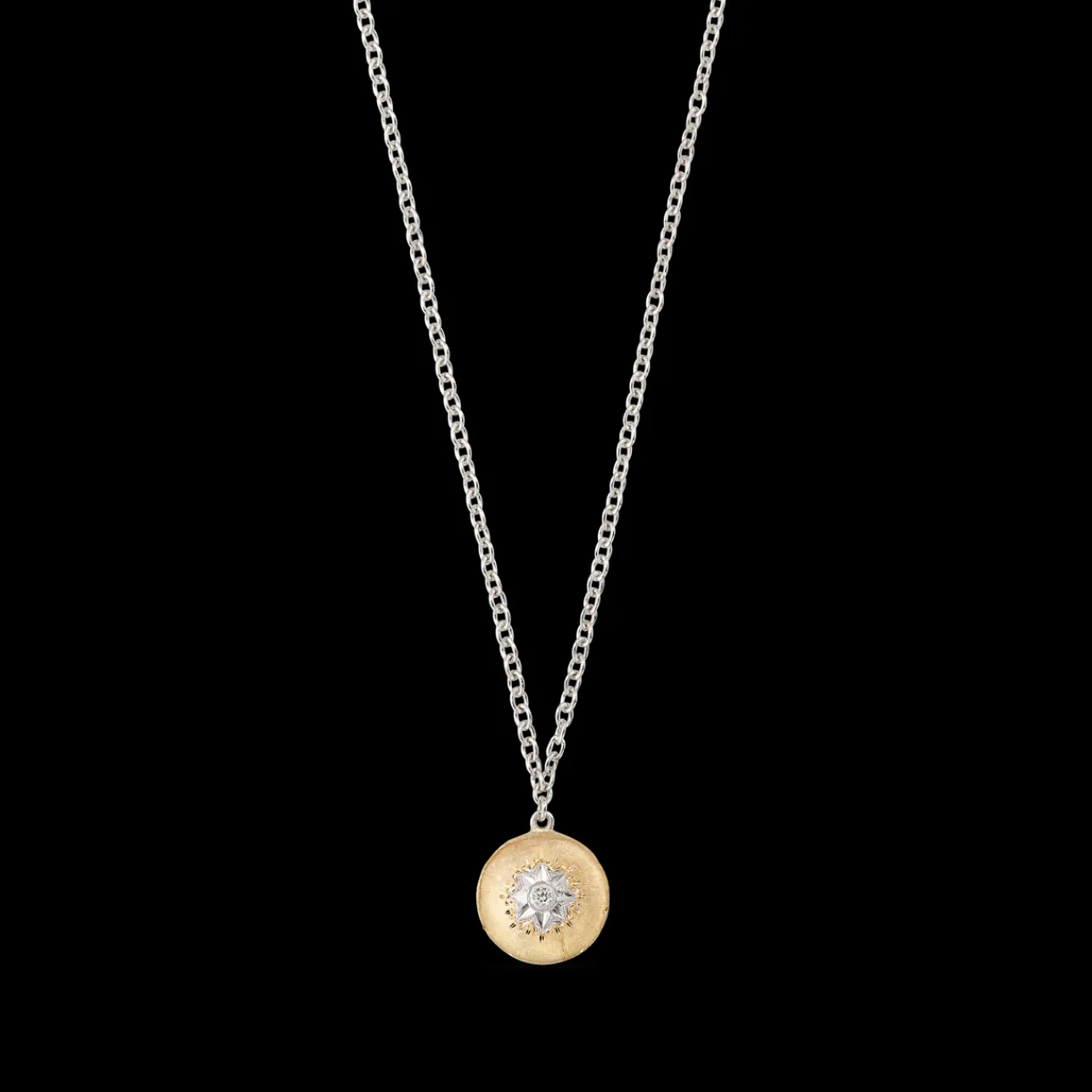 Buccellati MACRI CLASSICA YELLOW AND WHITE GOLD RIGATO PENDANT WITH DIAMONDS