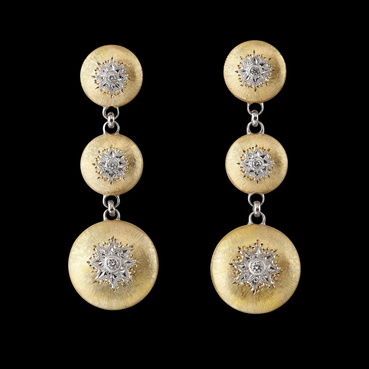 Buccellati MACRI CLASSICA YELLOW AND WHITE GOLD EARRINGS WITH ROUND DIAMONDS