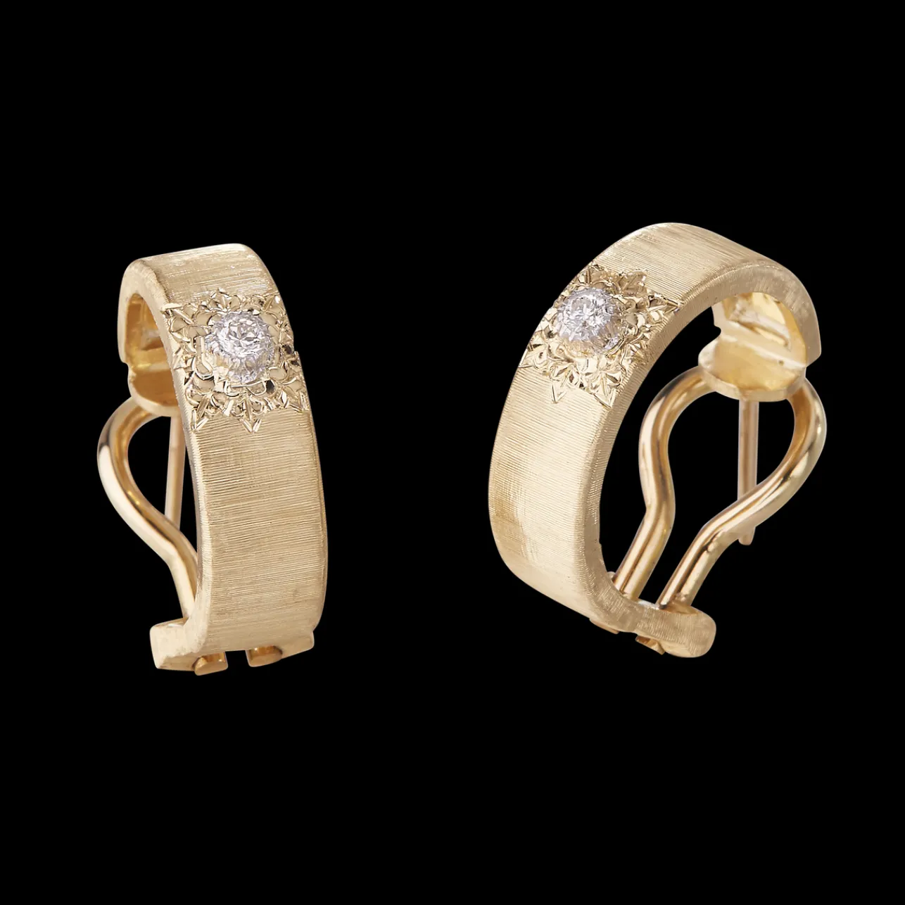 Buccellati MACRI CLASSICA YELLOW AND WHITE GOLD WAVY SURFACE EARRINGS WITH DIAMONDS