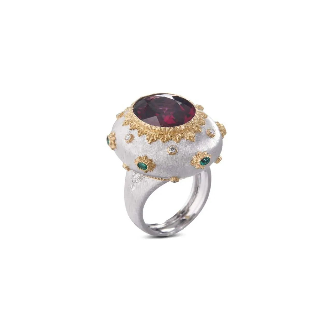 Buccellati MACRI COLOR YELLOW AND WHITE GOLD RING WITH FACETED GARNET