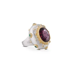 Buccellati MACRI COLOR YELLOW AND WHITE GOLD RING WITH FACETED GARNET