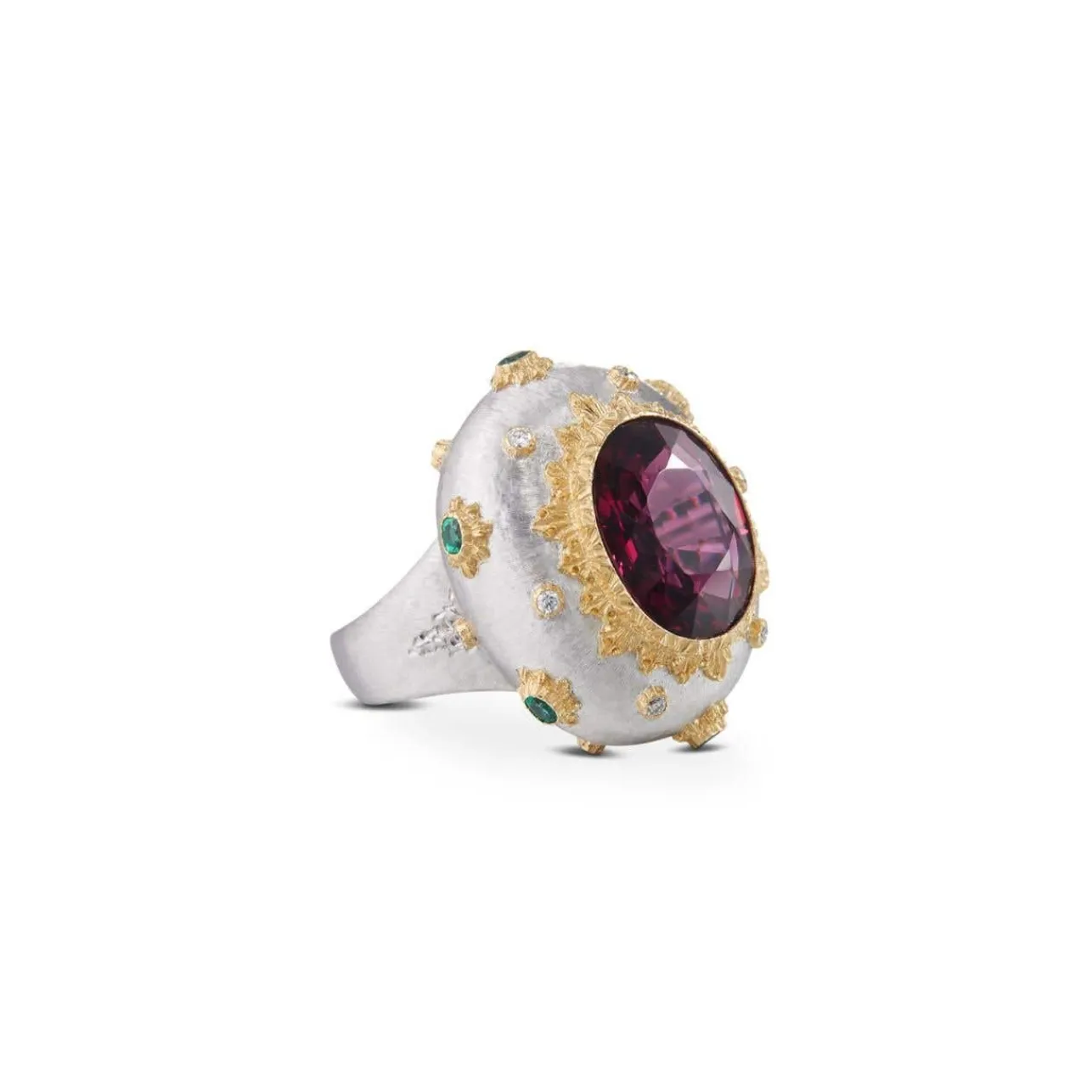 Buccellati MACRI COLOR YELLOW AND WHITE GOLD RING WITH FACETED GARNET
