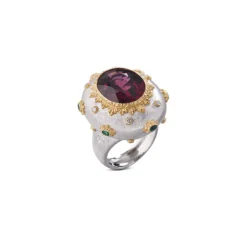 Buccellati MACRI COLOR YELLOW AND WHITE GOLD RING WITH FACETED GARNET