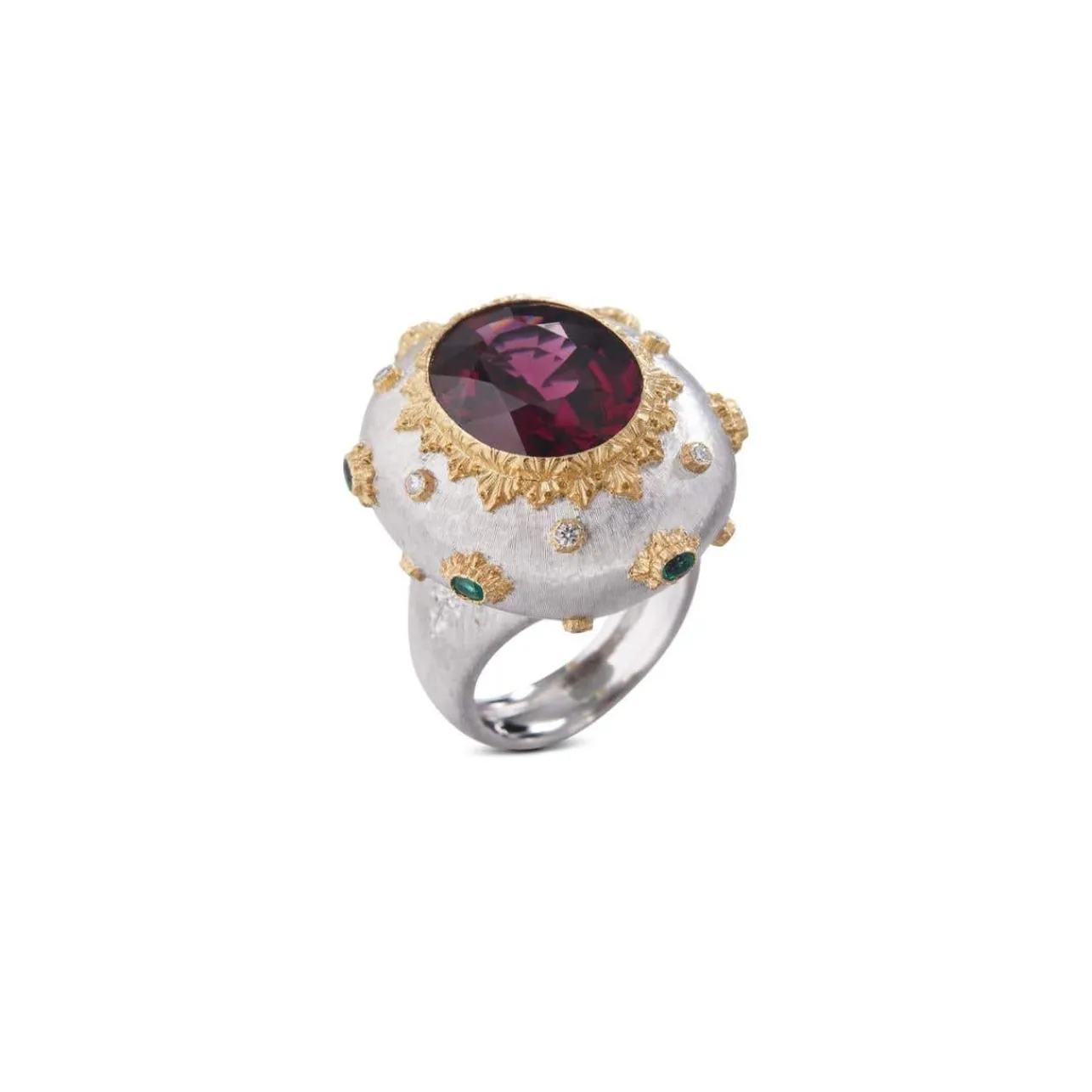 Buccellati MACRI COLOR YELLOW AND WHITE GOLD RING WITH FACETED GARNET