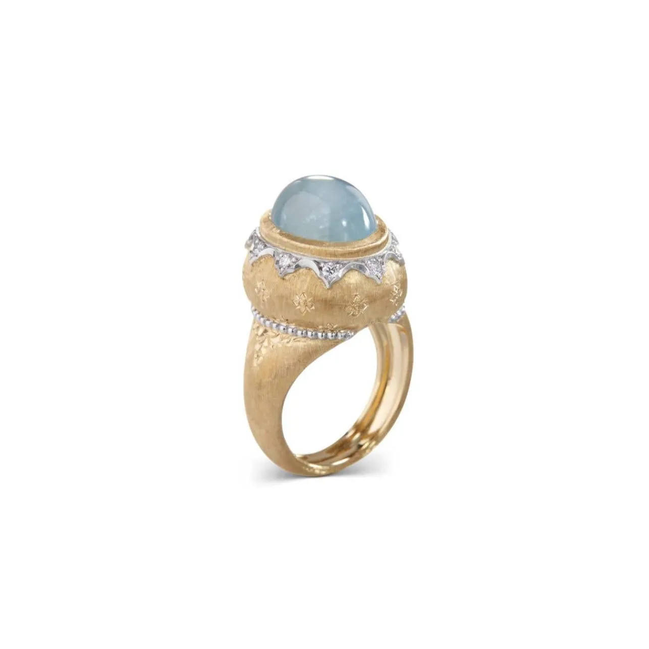 Buccellati MACRI COLOR YELLOW AND WHITE GOLD SET RING WITH AQUAMARINE