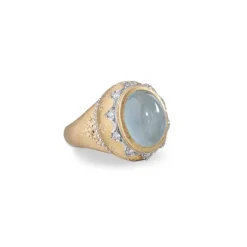 Buccellati MACRI COLOR YELLOW AND WHITE GOLD SET RING WITH AQUAMARINE