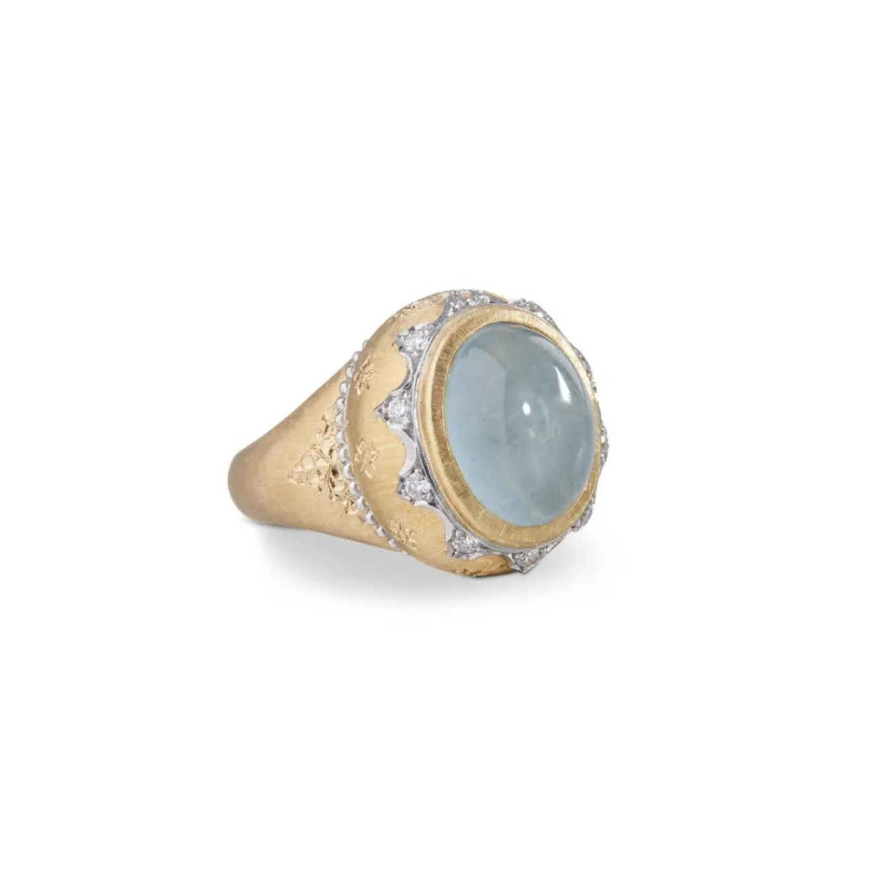 Buccellati MACRI COLOR YELLOW AND WHITE GOLD SET RING WITH AQUAMARINE