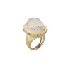 Buccellati MACRI COLOR YELLOW AND WHITE GOLD RING WITH MOONSTONE AND EMERALDS