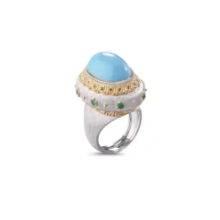 Buccellati MACRI COLOR YELLOW AND WHITE GOLD RING WITH TURQUOISE