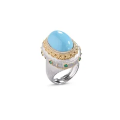 Buccellati MACRI COLOR YELLOW AND WHITE GOLD RING WITH TURQUOISE