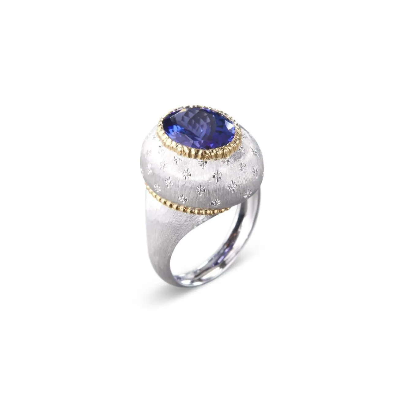 Buccellati MACRI COLOR YELLOW AND WHITE GOLD RING WITH TANZANITE
