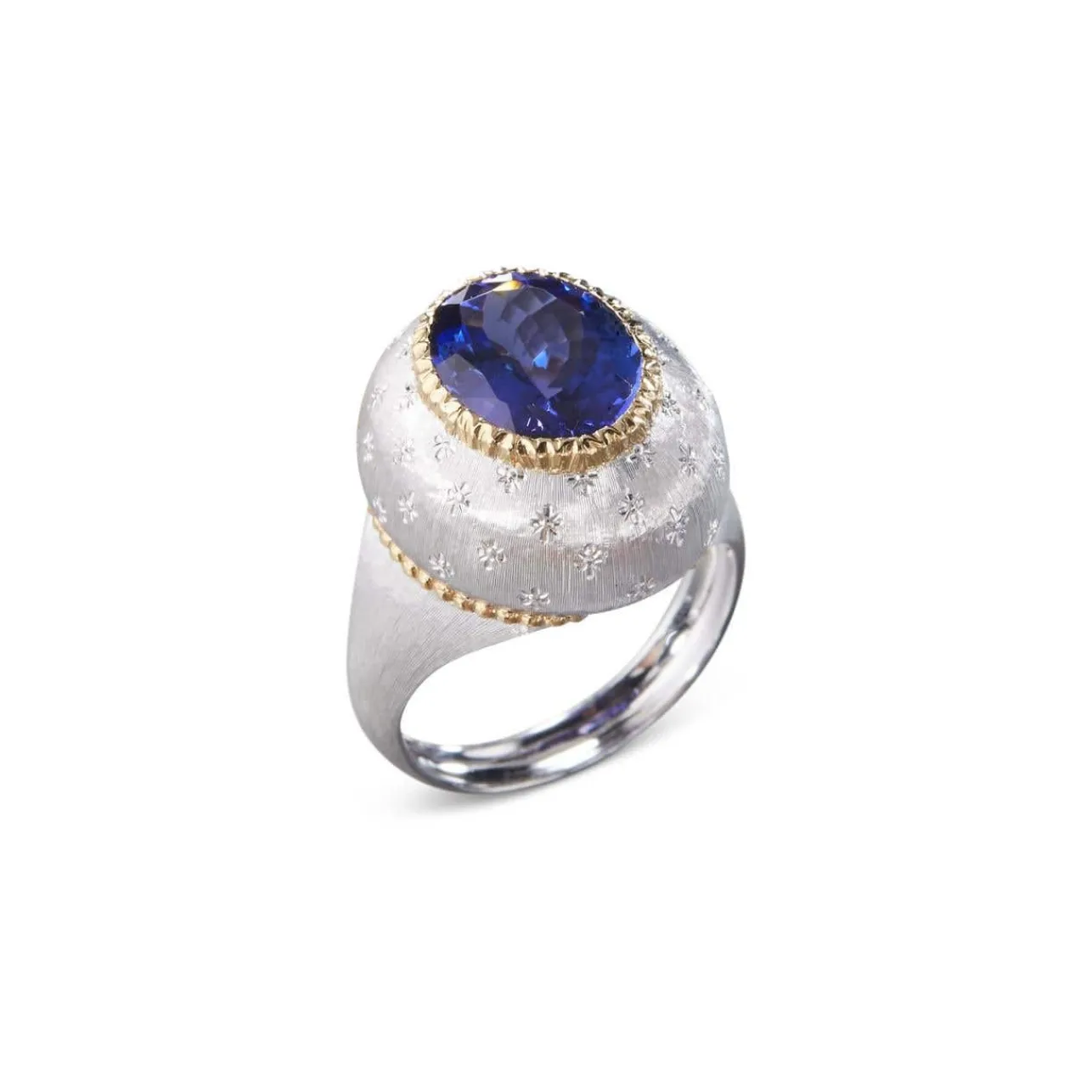 Buccellati MACRI COLOR YELLOW AND WHITE GOLD RING WITH TANZANITE