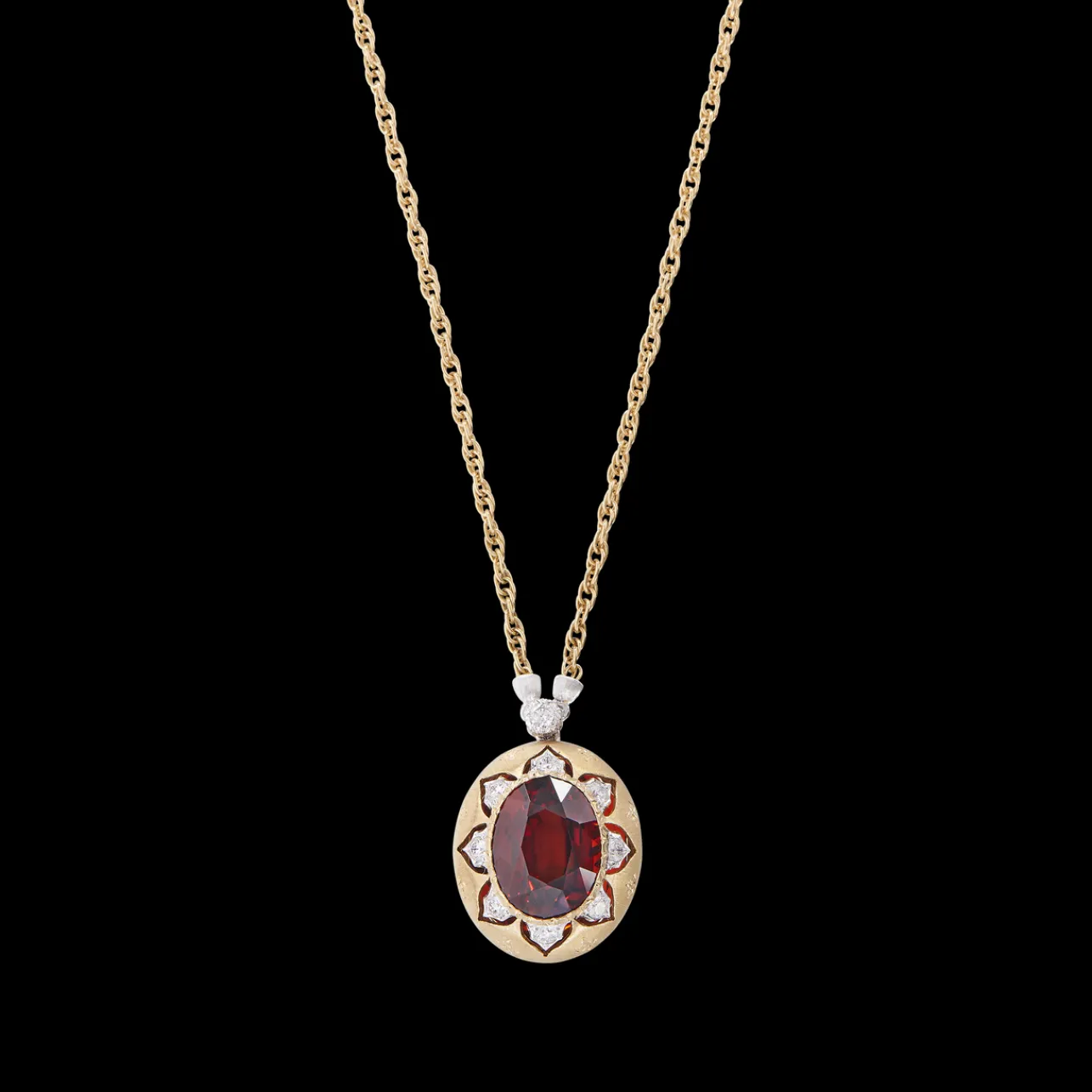Buccellati MACRI COLOR YELLOW AND WHITE GOLD PENDANT WITH GARNETS