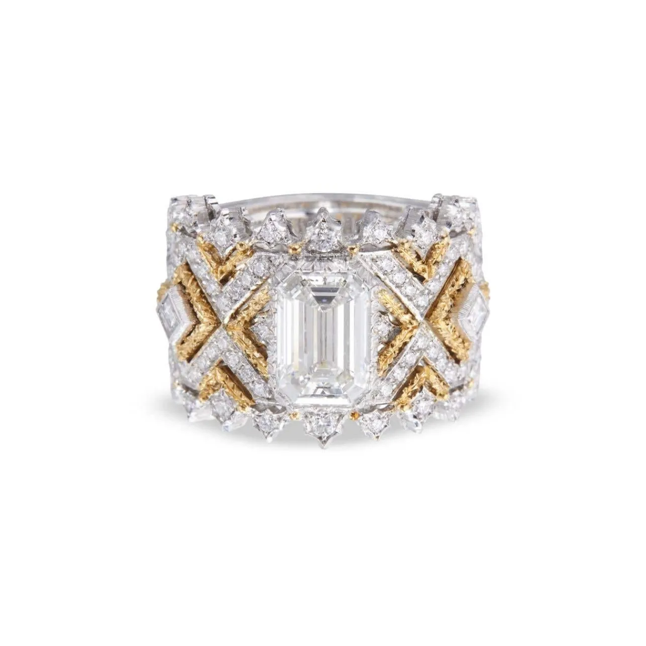Buccellati MOSAICO WHITE AND YELLOW GOLD RING WITH DIAMONDS