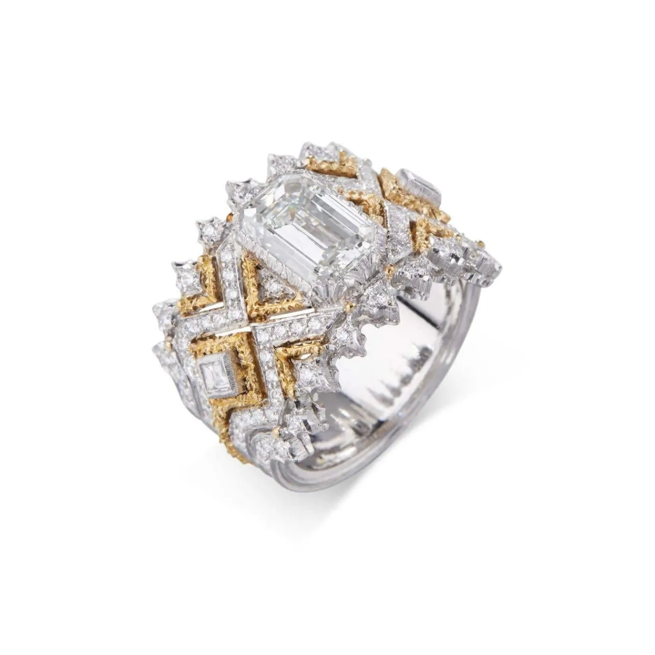 Buccellati MOSAICO WHITE AND YELLOW GOLD RING WITH DIAMONDS